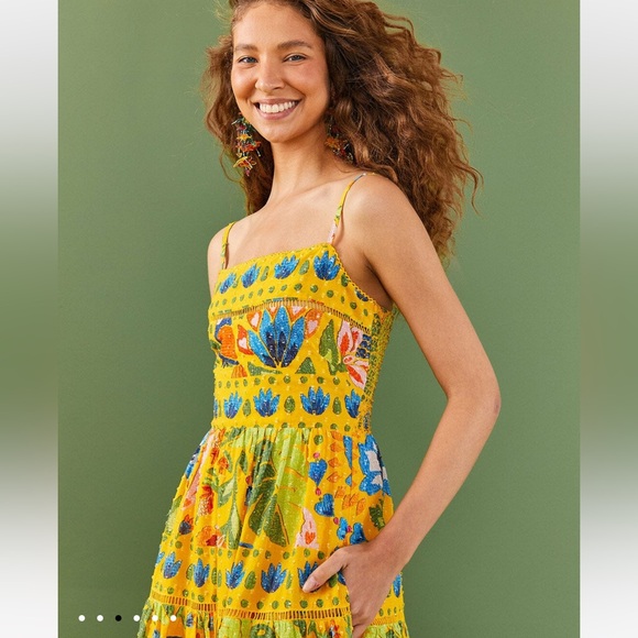 ☀️Farm Rio☀️Yellow Summer Garden Sleeveless Maxi Dress(Small or Medium) - Picture 4 of 9